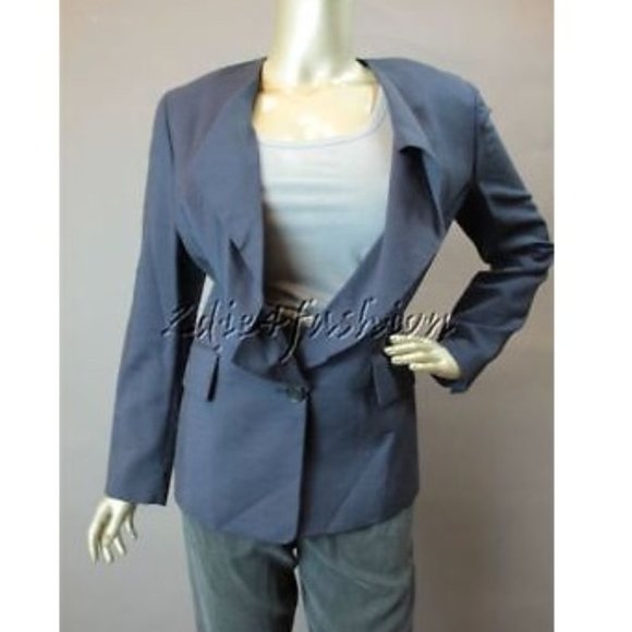 NWT PHILLIP LIM Navy Blue Ruffle Cascade Collar Jacket 10